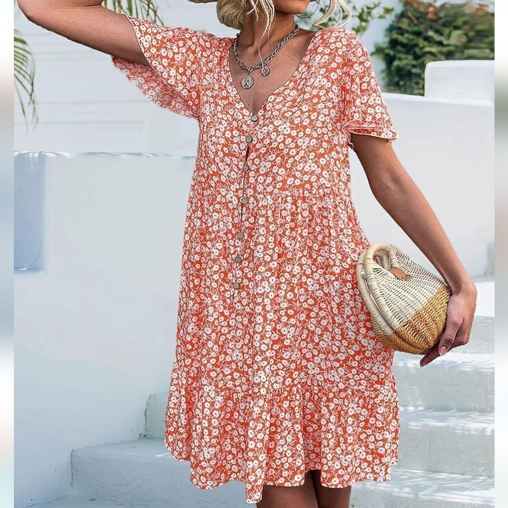 NWT Floral Mini Dress Summer Flowy Daisy Flutter Sleeves